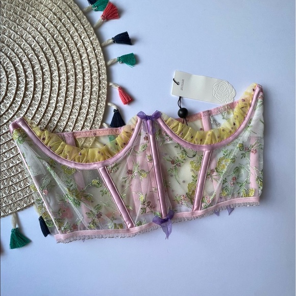 For Love And Lemons Camila Corset Top Pink Floral Medium NEW - Picture 6 of 9